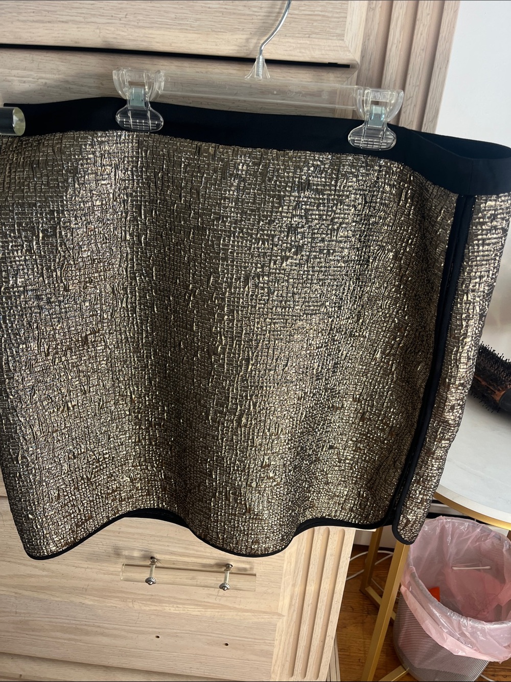 Metaphor Metallic Gold Mini Skirt with Black Trim